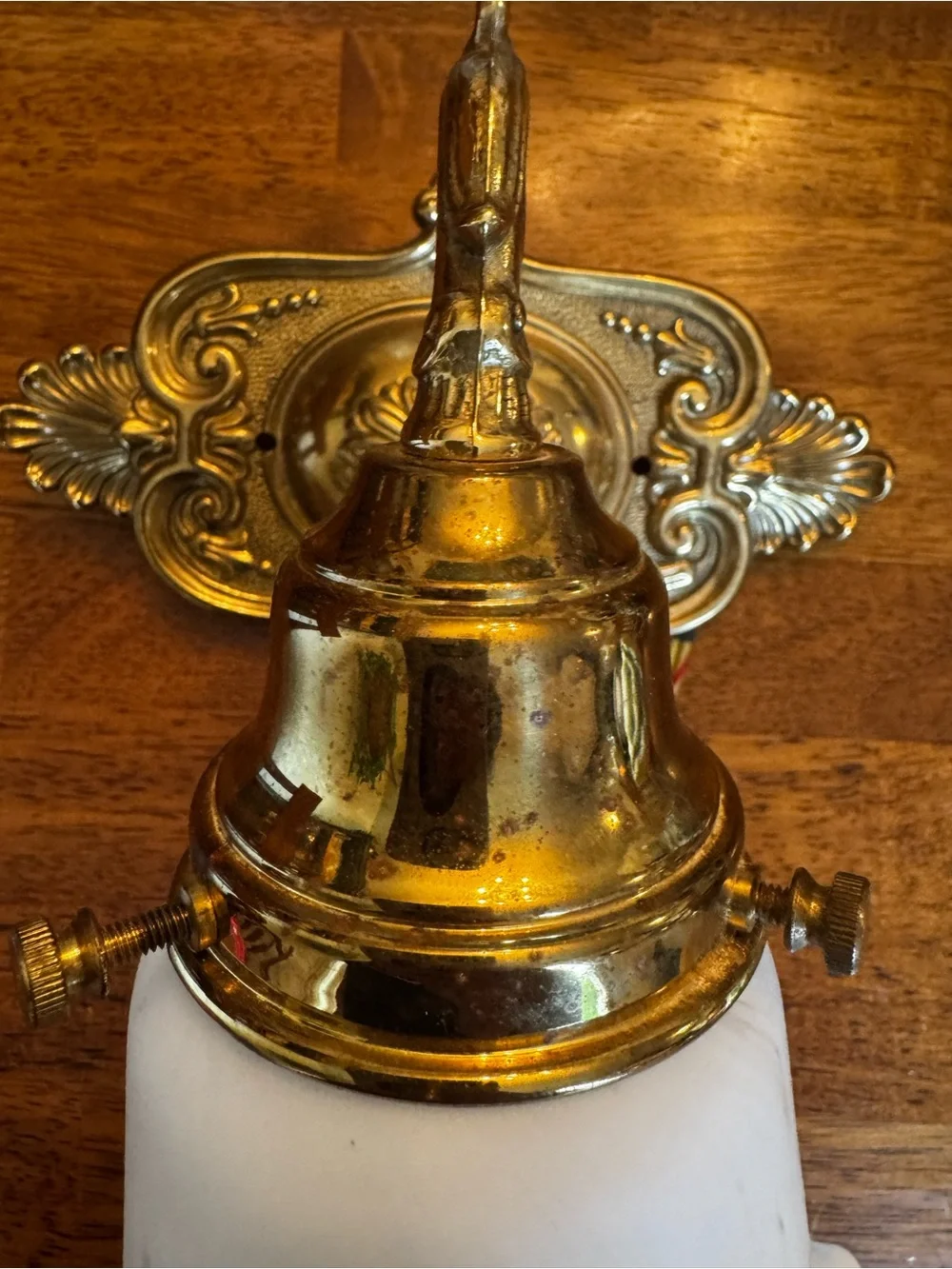 Vintage Brass Wall Sconce with Frosted Swirl Glass Shade